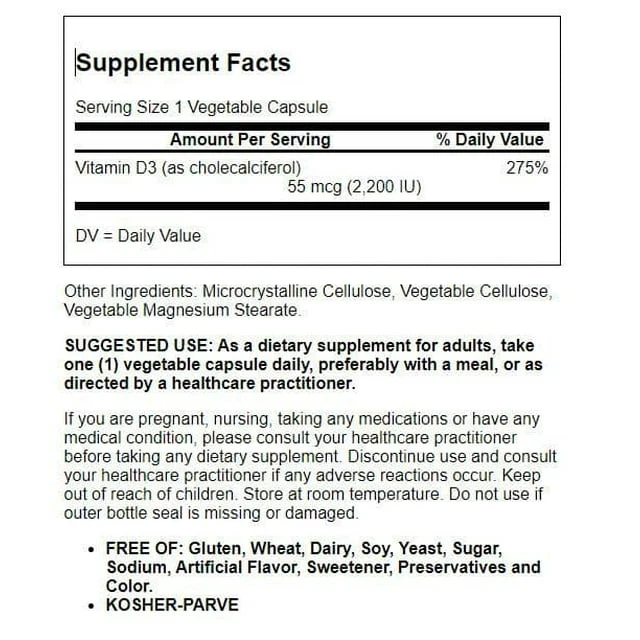 Solgar Vitamin D3 2200IU Vegetable Capsules 100ct - Image 2
