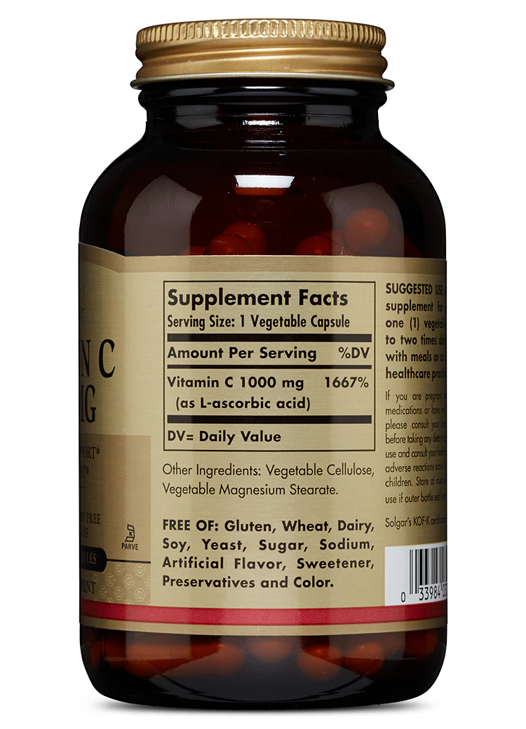 Solgar Vitamin C 1000 mg 100 Vegetable Capsules - Image 2