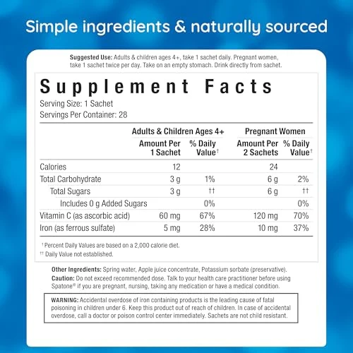 Spatone Liquid Iron Supplement plus Vitamin C Apple Flavor 25ml x 28 Sachets - Image 4