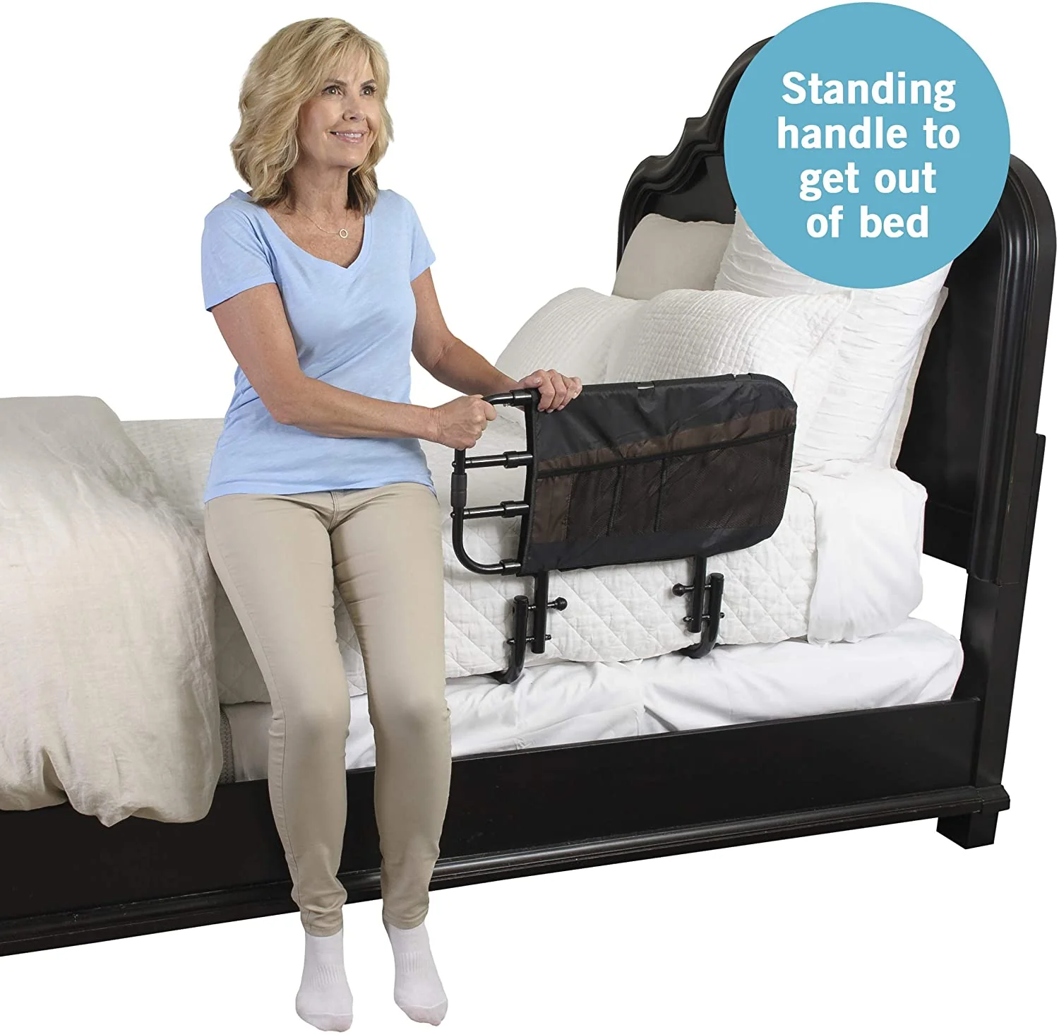 Stander EZ Adjust Bed Rail, Adjustable Home Hospital Bed Rail and Bed Assist Grab Bar for Elderly Adults, Includes Organizer Pouch - Image 3