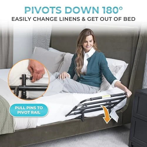 Stander Wonder Pivot Bed Rail, Adjustable Safety Assist Railing with Swing Down Guardrail for Elderly Adults, Fits Mattresses 8 to 12 Inches Thick, AS - Image 5