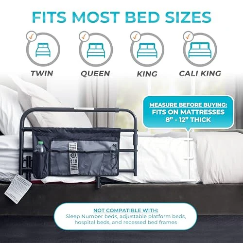 Stander Wonder Pivot Bed Rail, Adjustable Safety Assist Railing with Swing Down Guardrail for Elderly Adults, Fits Mattresses 8 to 12 Inches Thick, AS - Image 6