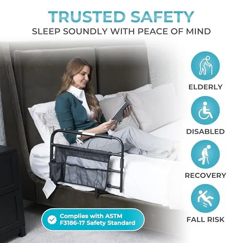 Stander Wonder Pivot Bed Rail, Adjustable Safety Assist Railing with Swing Down Guardrail for Elderly Adults, Fits Mattresses 8 to 12 Inches Thick, AS - Image 8