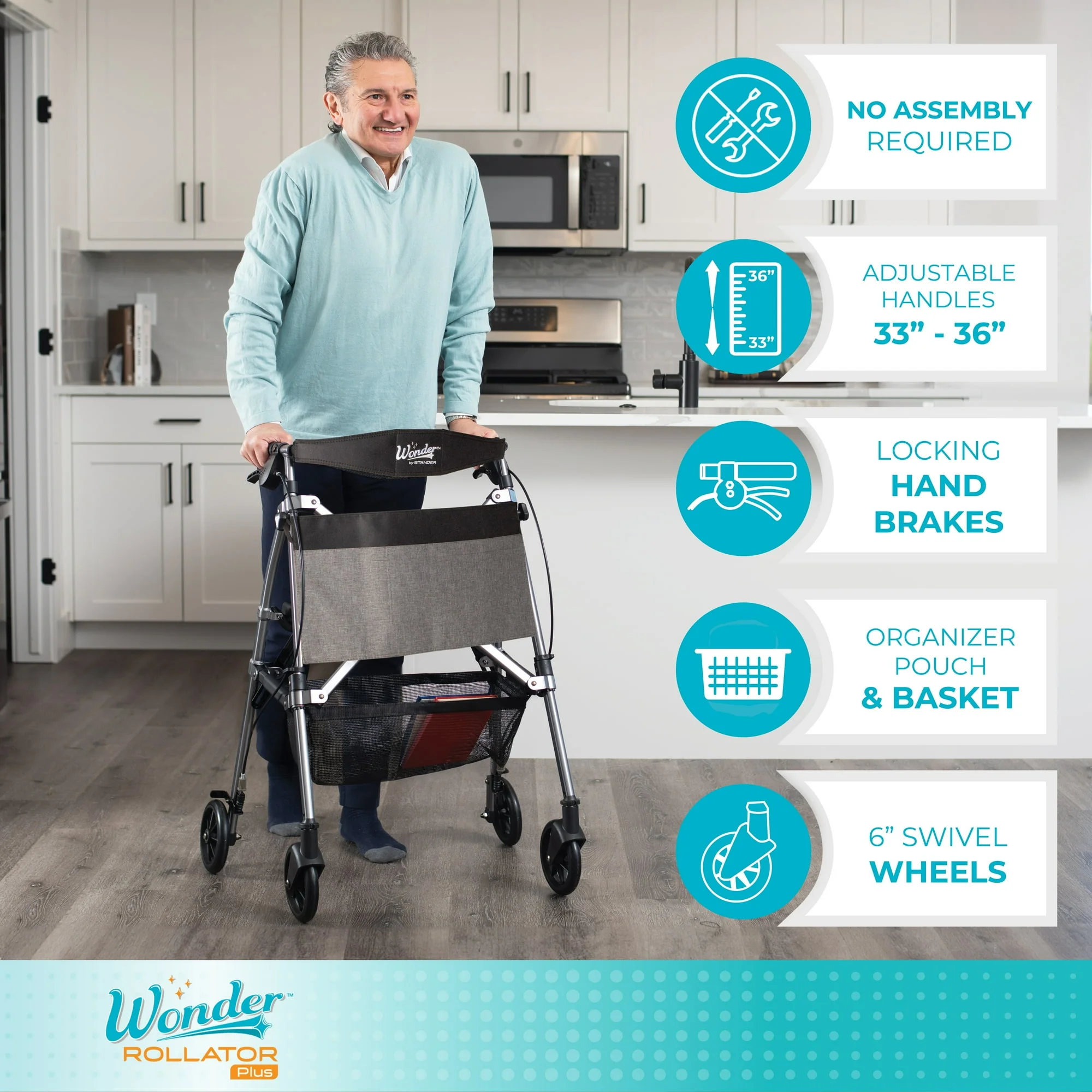 Stander Wonder Rollator Plus Ez Fold N Go Rollator Legal Rose - Image 2