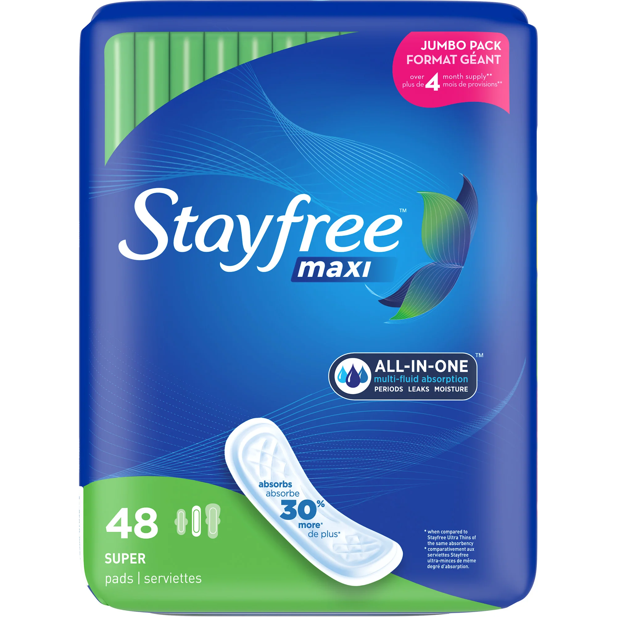 Stayfree Maxi Super Long Pads For Women, 48 count