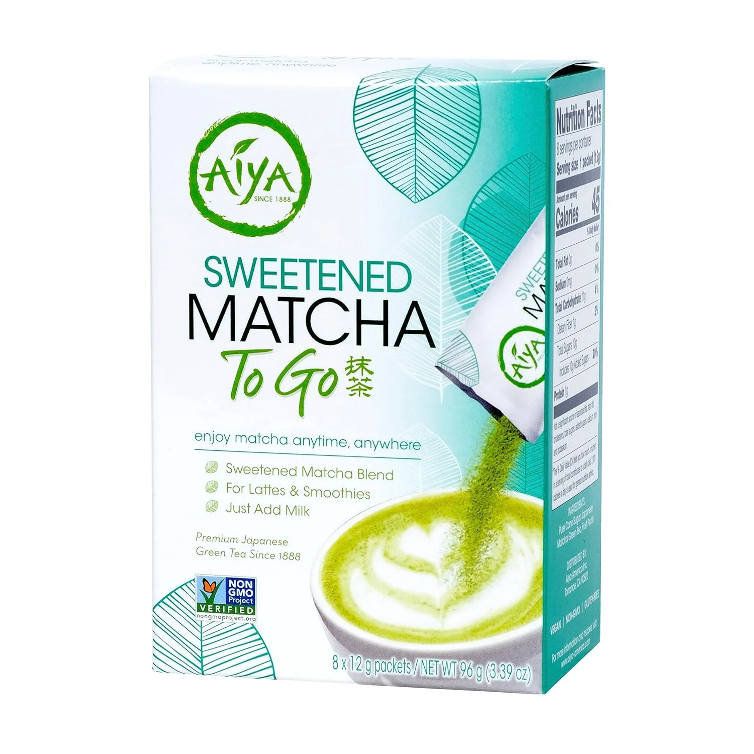 Aiya Japanese Sweetened Matcha To Go Sticks 8 Packets 3.38oz - Image 2
