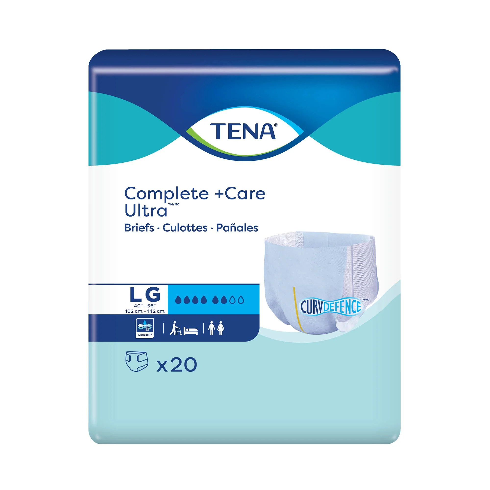 TENA Complete +Care Ultra Briefs With Curv Defence, Large