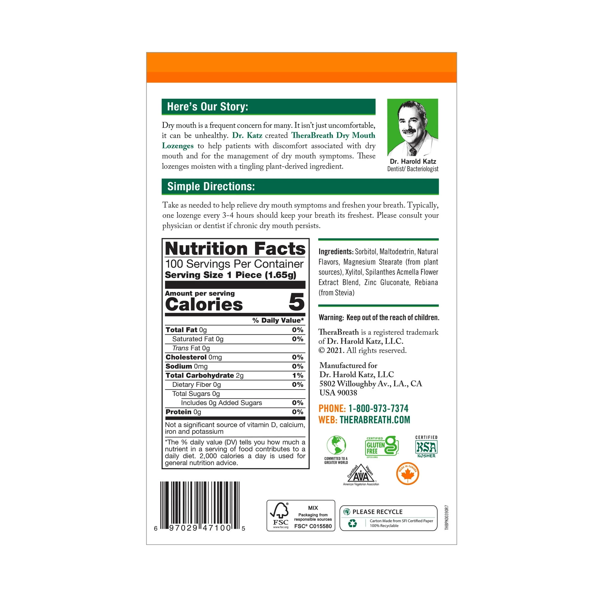 Therabreath Dry Mounth Mandarine Lozenges 100ct - Image 2