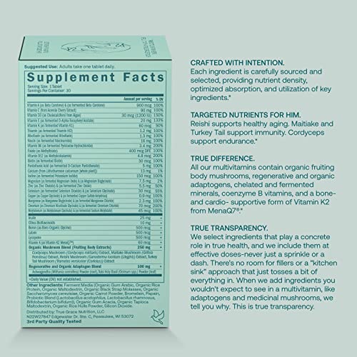 True Grace One Daily Men's Multivitamin 30 Vegan Tablets - Image 4
