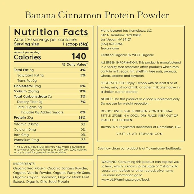 Truvani Plant Based Protein Banana Cinnamon 22.19Oz - Image 2