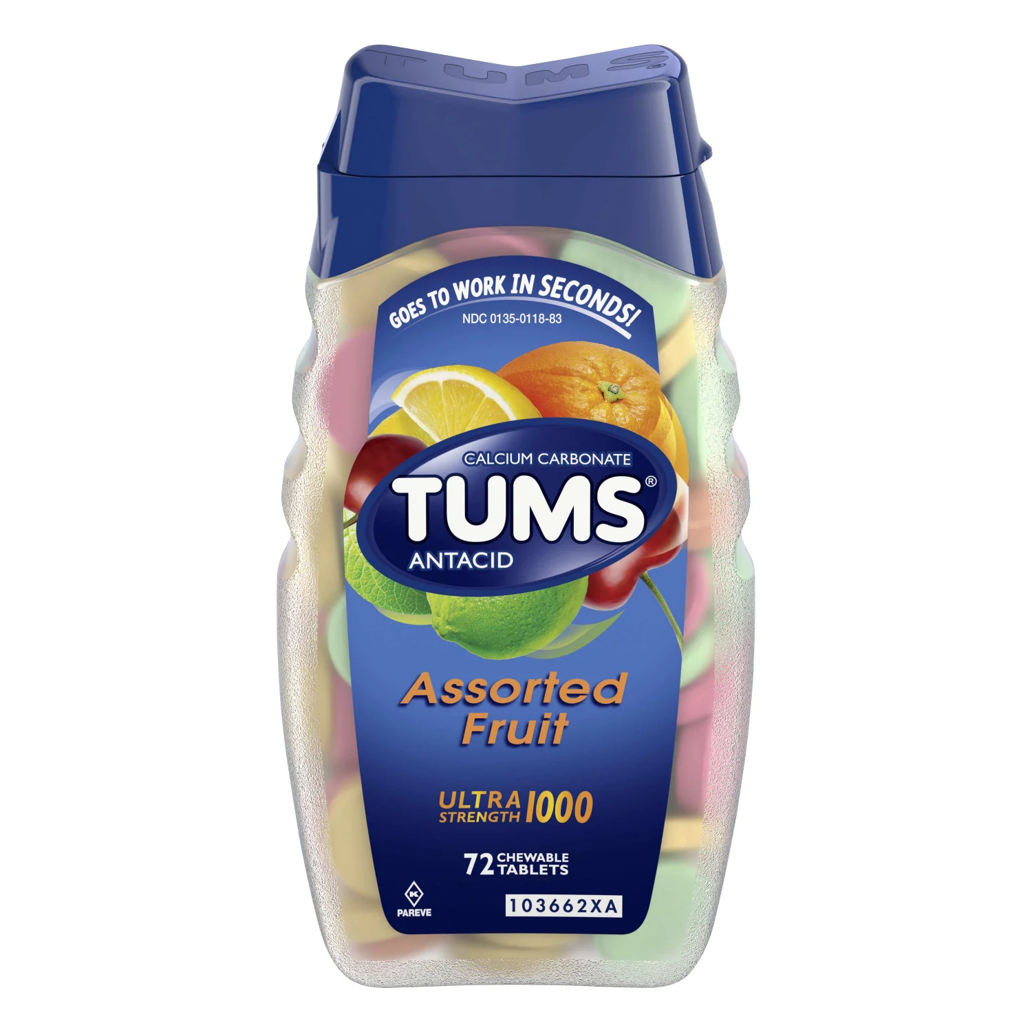 Tums Antacid Chewable Tablets for Heartburn Relief, Extra Strength Assorted Fruit - Image 3