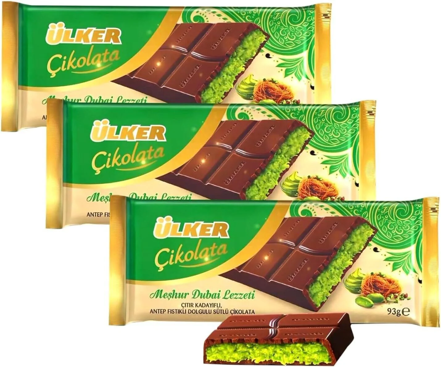 Ulker Dubai Chocolate Bar Pistachio with Premium Pistachio 3.28 Fl Oz - Image 2