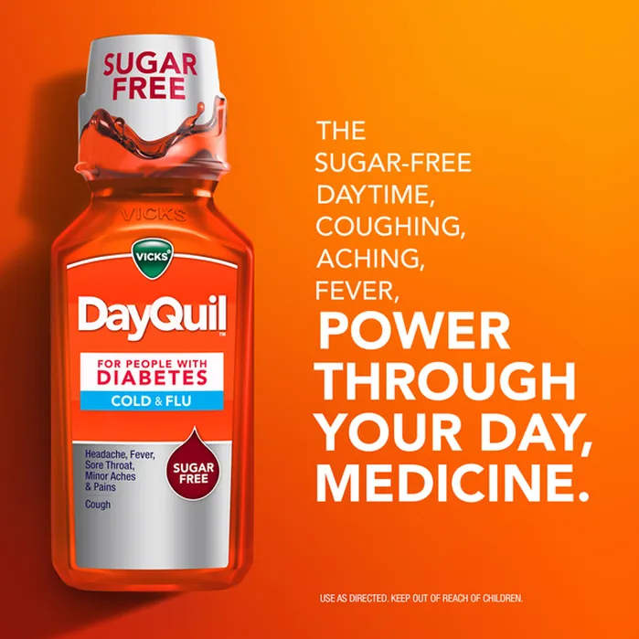 Vicks Dayquil Diabetes Cold&Flu Sugar Free 12oz - Image 2