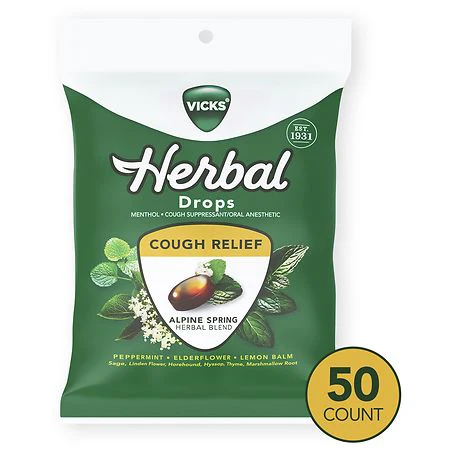 Vicks Herbal Medicated Throat Cough Lozenges Alpine Spring Blend 50 ct