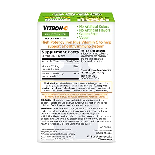 Vitron-C Iron Once Daily, High Potency Iron with Vitamin C, 60 Tablets - Image 2