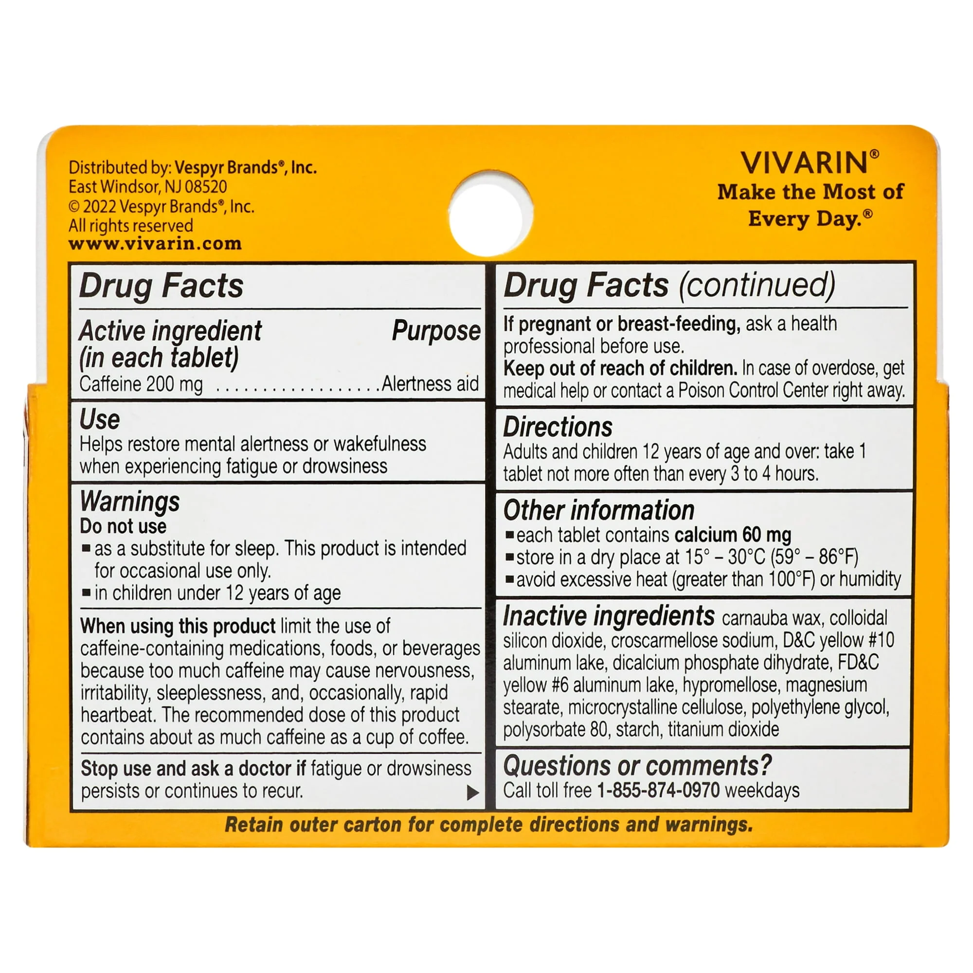 Vivarin Caffeine Alertness Aid 220mg Tablets 40ct - Image 2