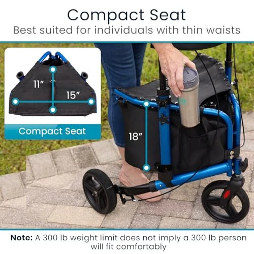 Vive 3 Wheel Walker Rollator Lightweight and Foldable with Seat, Brakes and Wheels - Image 4