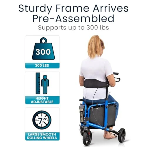 Vive 3 Wheel Walker Rollator Lightweight and Foldable with Seat, Brakes and Wheels - Image 5