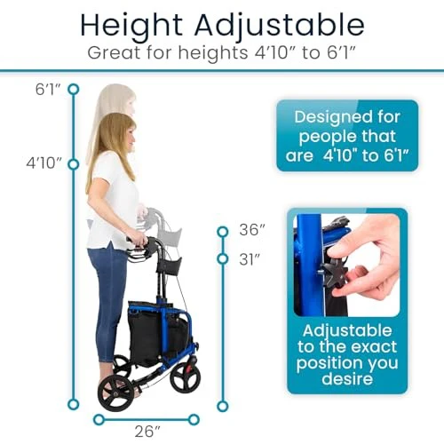 Vive 3 Wheel Walker Rollator Lightweight and Foldable with Seat, Brakes and Wheels - Image 6