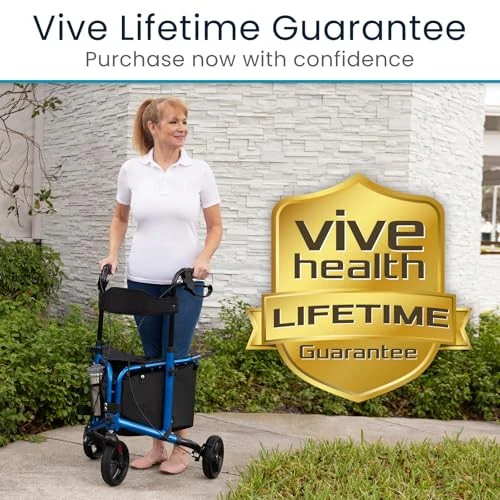 Vive 3 Wheel Walker Rollator Lightweight and Foldable with Seat, Brakes and Wheels - Image 9