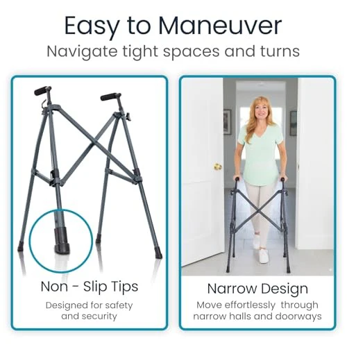 Vive Lightweight Narrow Foldable Rolling Walker for Seniors with Wheels - Image 7
