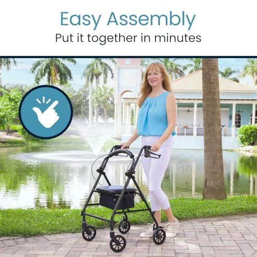 Vive Mobility Steel Rollator Narrow Walker with Seat Foldable - Image 7