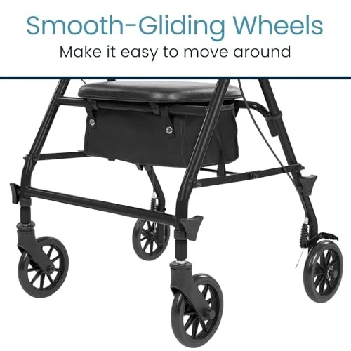Vive Mobility Steel Rollator Narrow Walker with Seat Foldable - Image 8