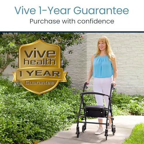 Vive Mobility Steel Rollator Narrow Walker with Seat Foldable - Image 9