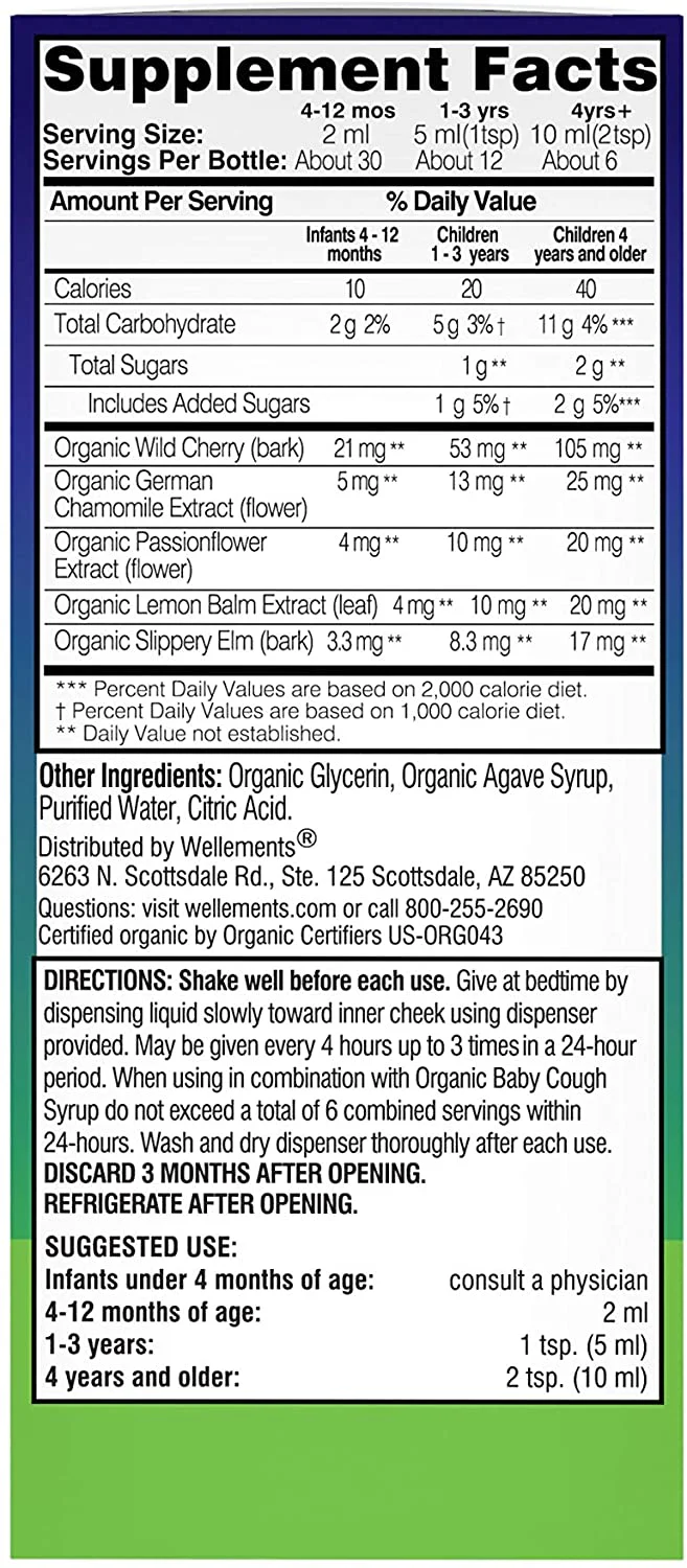 Wellements Organic Night Time Baby Cough & Mucus Syrup 2 fl oz - Image 3