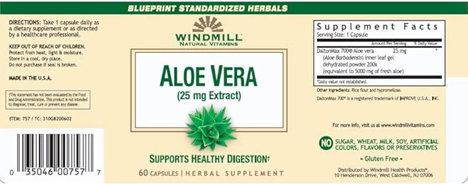 Windmill Aloe Vera 25mg Capsules 60ct - Image 2