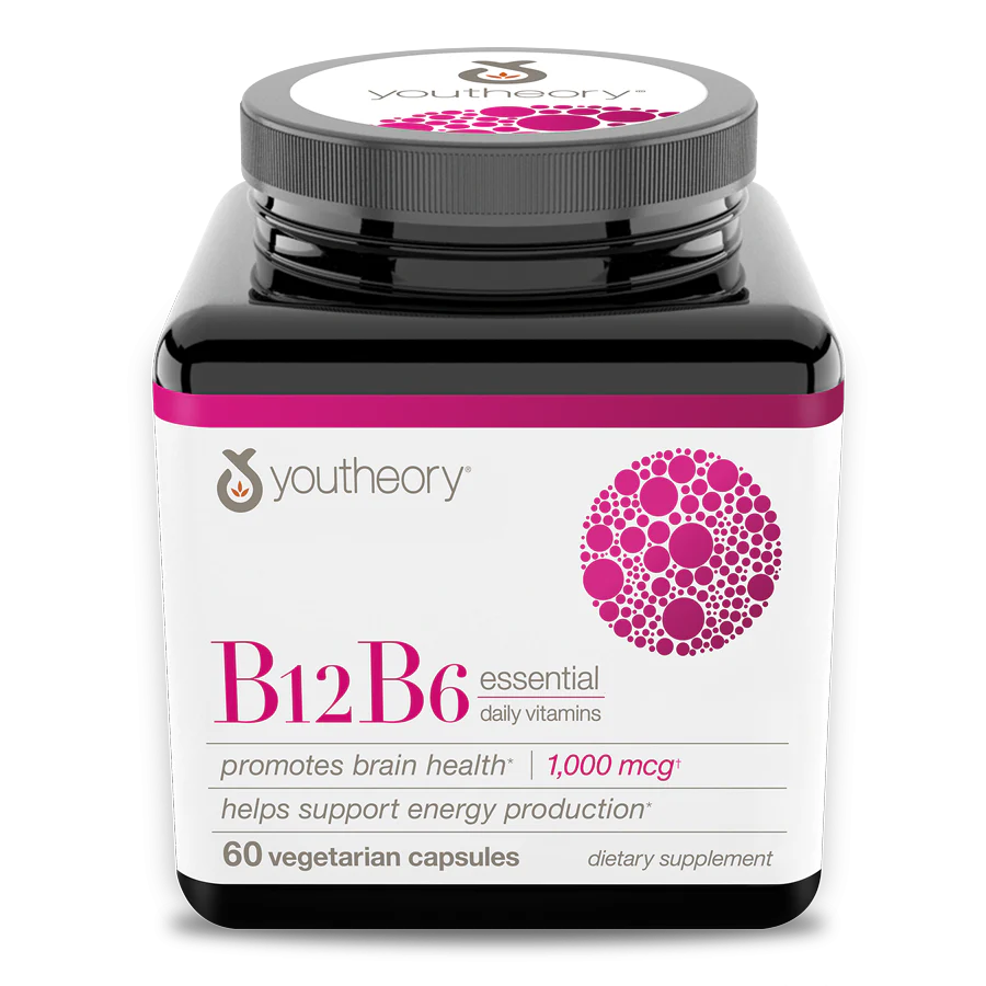 Youtheory B12 B6 Essential Vitamins, 60 Vegetarian Capsules