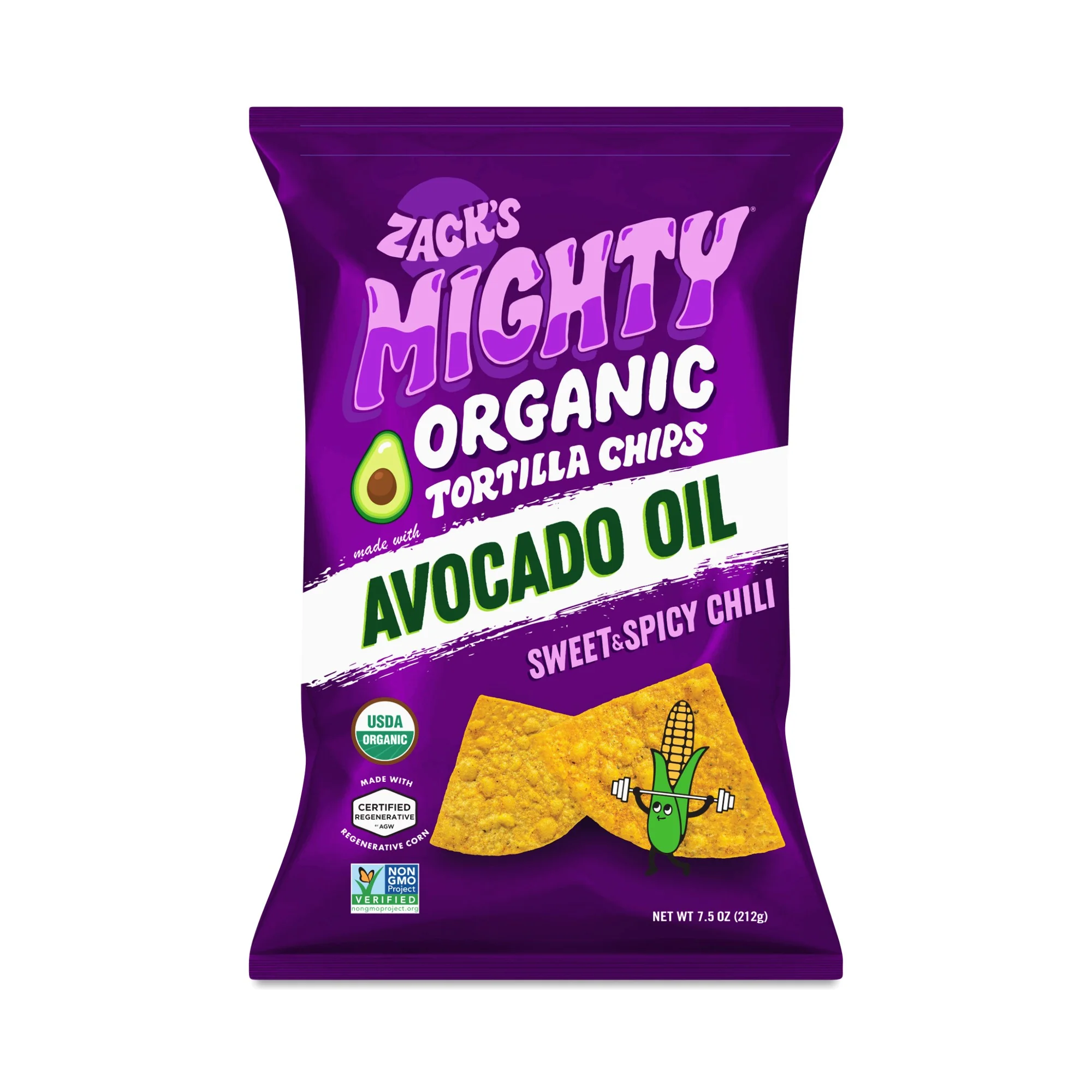 Zack's Mighty Organic Avocado Oil Tortilla Chips, Sweet & Spicy Chili 7.5 Oz