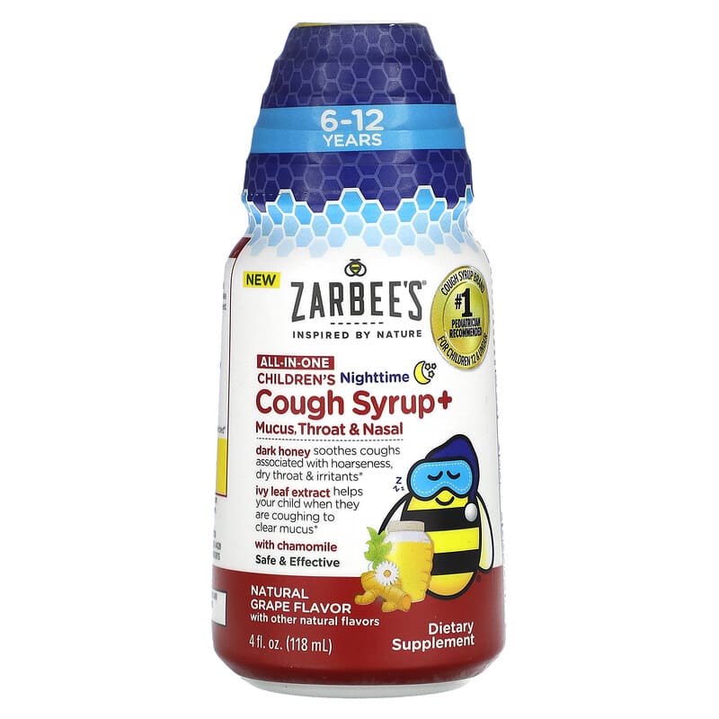 Zarbee's All In One Cough Syrup Plus Grape Nighttime With Chamomile 4Oz